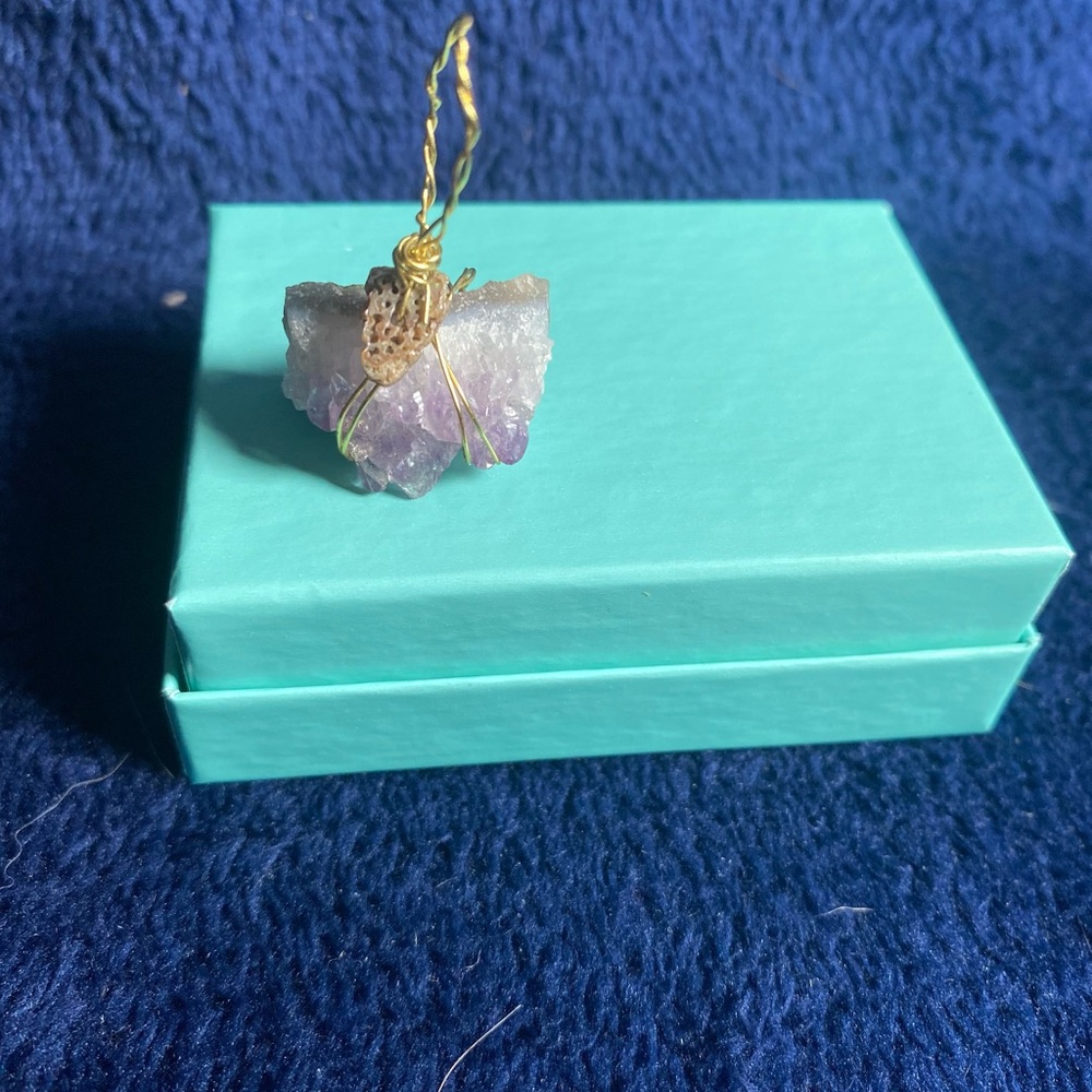 Gold Wire-Wrapped Amethyst Crystal Pendant - Purple